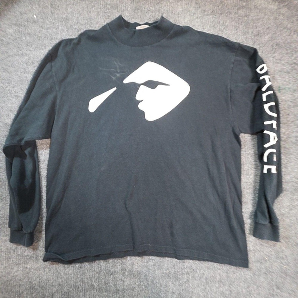 Anvil Baldface Shirt Mens XL Black Long Sleeve Mock Neck Graphic Tee T-Shirt